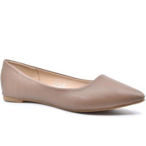 Taupe Faux Leather Pointy Pointed Toe Ballet Flats